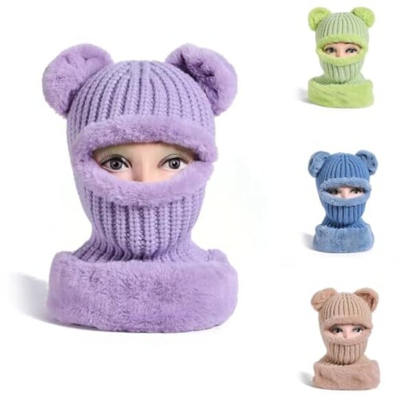 Knit Bear Ear Beanie Winter Scarf Set Warm Cable Chunky Y2K Chic main image 5